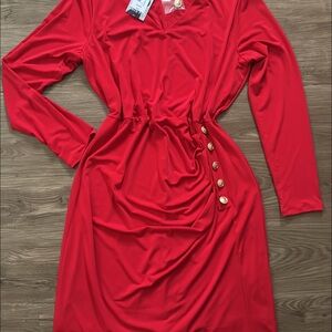 BOLD elements Vibrant Red Long Sleeve Dress